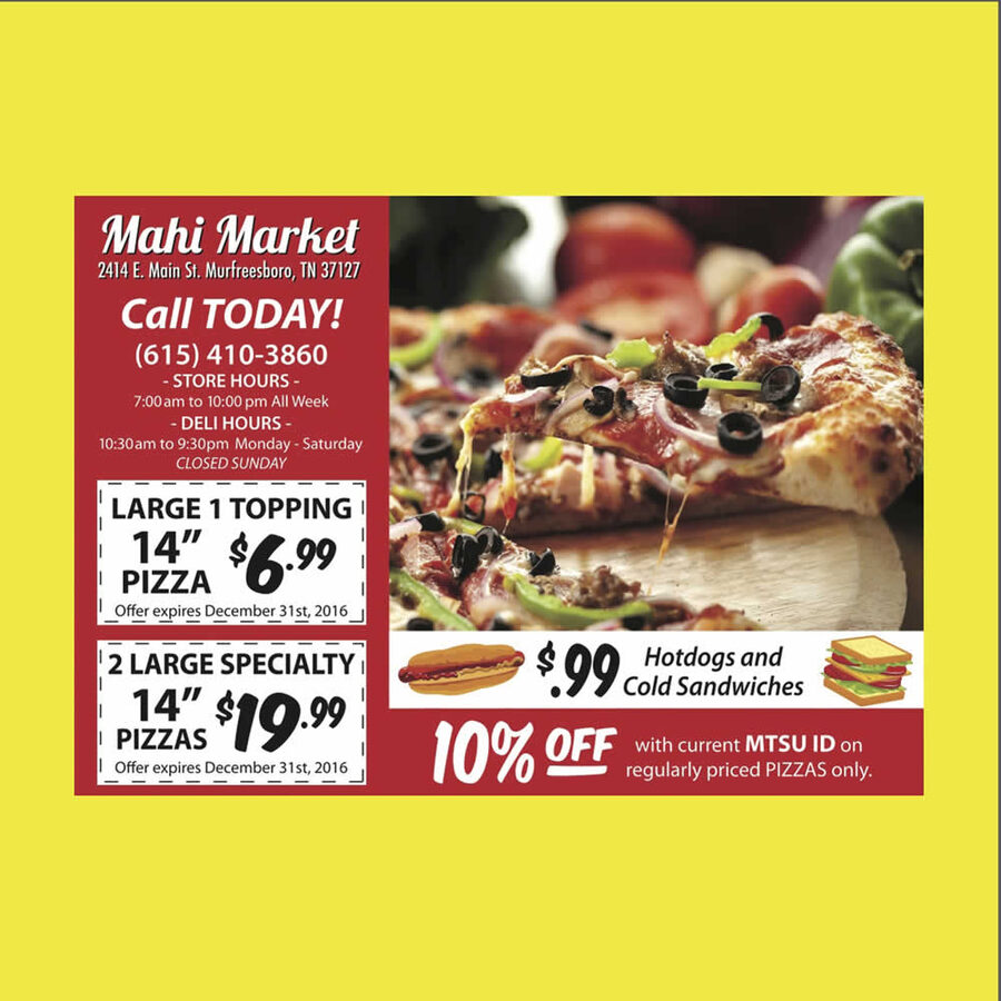 Mahi Market printed menu mailer