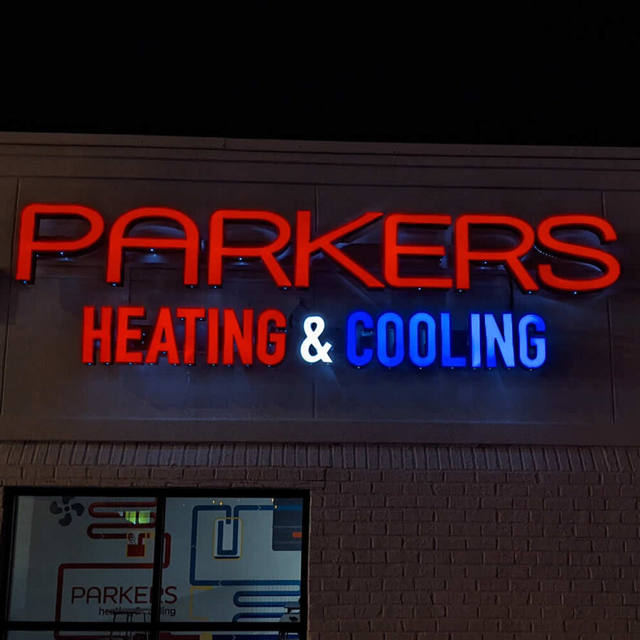 Illuminated channel letters for Parkers Heating & Cooling